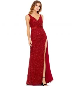 Mac Duggal Sequined Sleeveless Wrap Over Gown Shop For