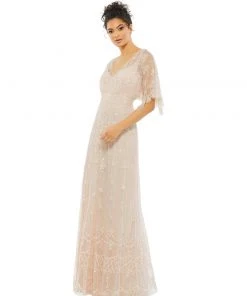 Mac Duggal Illusion Flounce Sleeve Embellished Dress Shop For