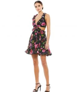 Ieena For Mac Duggal Ruffle Cutout Lace Up Mini Dress Shop For