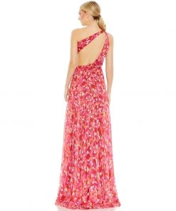 Ieena For Mac Duggal Printed One Shoulder Cut Out Hi-Lo Gown