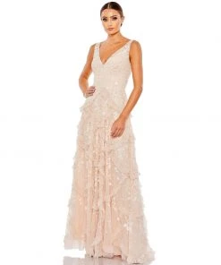 Mac Duggal Sequined Scallop Ruffle Tiered V Neck Gown 9 Mac Duggal Sequined Scallop Ruffle Tiered V Neck Gown