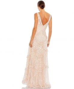 Mac Duggal Sequined Scallop Ruffle Tiered V Neck Gown 10 Mac Duggal Sequined Scallop Ruffle Tiered V Neck Gown