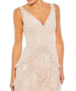 Mac Duggal Sequined Scallop Ruffle Tiered V Neck Gown 11 Mac Duggal Sequined Scallop Ruffle Tiered V Neck Gown