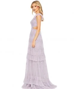 Mac Duggal Shop For Sequined Ruffled Cap Sleeve Cut Out Tiered Gown
