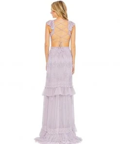 Mac Duggal Shop For Sequined Ruffled Cap Sleeve Cut Out Tiered Gown