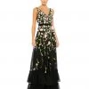 Mac Duggal Floral Embellished Sleeveless V Neck A Line Gown