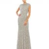Mac Duggal Mother Of The Bride + Groom Dresses Floral Embellished Cowl Bateau Cap Sleeve Gown