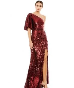 Mac Duggal Shop For One-Shoulder Bell Sleeve Sequin Gown