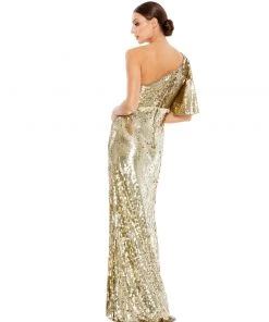 Mac Duggal Shop For One-Shoulder Bell Sleeve Sequin Gown