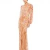 Mac Duggal Shop For Apricot Sequined Floral Print Gown