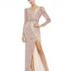 Mac Duggal Sequin Puff Sleeve Surplice Gown