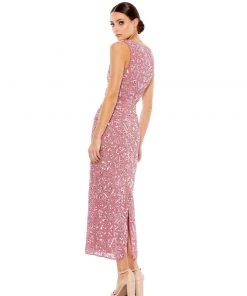 Mac Duggal Shop For Geometric Patterned Sequin Midi Dress