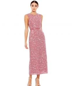 Mac Duggal Shop For Geometric Patterned Sequin Midi Dress