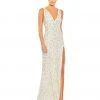 Mac Duggal Geometric Embellished V Neck Sleeveless Gown Shop For