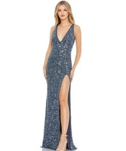 Mac Duggal Geometric Embellished V Neck Sleeveless Gown Shop For