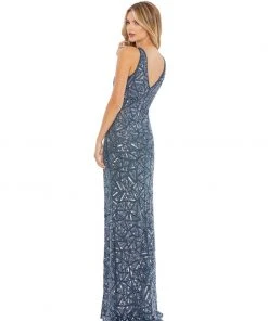 Mac Duggal Geometric Embellished V Neck Sleeveless Gown Shop For