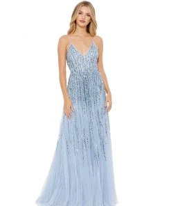 Mac Duggal Embellished Tulle Spaghetti Strap Gown