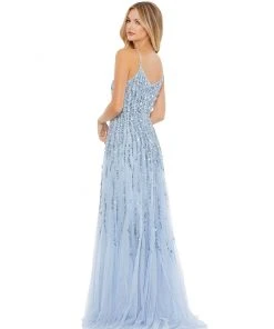 Mac Duggal Embellished Tulle Spaghetti Strap Gown