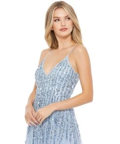 Mac Duggal Embellished Tulle Spaghetti Strap Gown