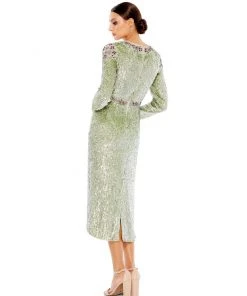 Mac Duggal Tea-Length Dress With Floral Beading