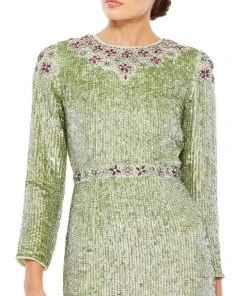 Mac Duggal Tea-Length Dress With Floral Beading