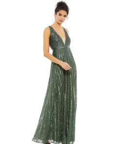 Mac Duggal Sequined Sleeveless Plunge Neck Flowy Gown 9 Mac Duggal Sequined Sleeveless Plunge Neck Flowy Gown