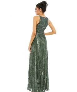 Mac Duggal Sequined Sleeveless Plunge Neck Flowy Gown 10 Mac Duggal Sequined Sleeveless Plunge Neck Flowy Gown