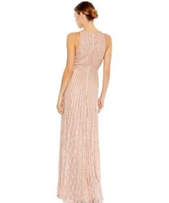 Mac Duggal Sequined Sleeveless Plunge Neck Flowy Gown
