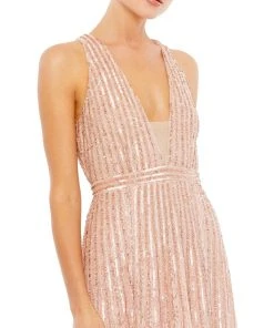 Mac Duggal Sequined Sleeveless Plunge Neck Flowy Gown 8 Mac Duggal Sequined Sleeveless Plunge Neck Flowy Gown