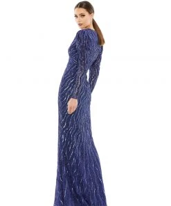 Mac Duggal Beaded Puff Sleeve Trumpet Evening Gown Shop For
