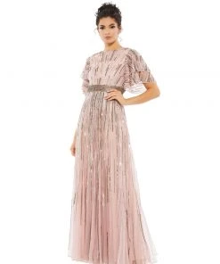 Mac Duggal Embellished Full Length Layered Sleeve Gown Shop For