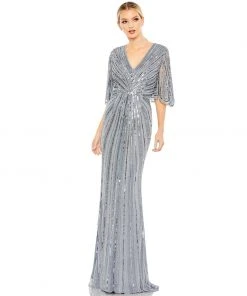Mac Duggal Shop For Sequined V Neck Cape Sleeve Column Gown