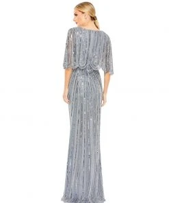 Mac Duggal Shop For Sequined V Neck Cape Sleeve Column Gown