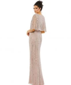 Mac Duggal Shop For Sequined V Neck Cape Sleeve Column Gown