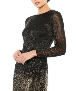 Mac Duggal Shop For Long Sleeve Beaded Fringe Evening Gown