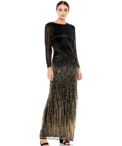 Mac Duggal Shop For Long Sleeve Beaded Fringe Evening Gown