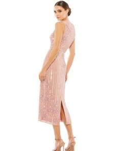 Mac Duggal Striped Floral Embellished Sleeveless Midi Dress Shop For