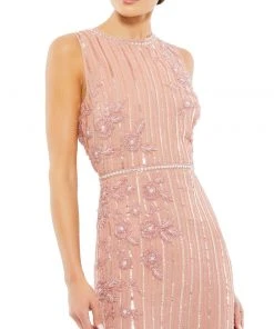 Mac Duggal Striped Floral Embellished Sleeveless Midi Dress Shop For