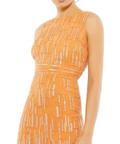 Mac Duggal Shop For Abstract Beaded Sleeveless Midi Dress