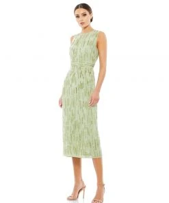 Mac Duggal Shop For Abstract Beaded Sleeveless Midi Dress