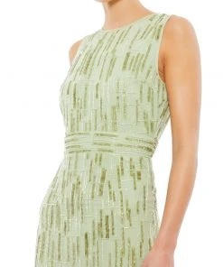 Mac Duggal Shop For Abstract Beaded Sleeveless Midi Dress