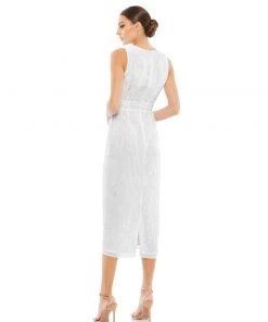 Mac Duggal Shop For Abstract Beaded Sleeveless Midi Dress