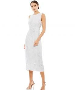 Mac Duggal Shop For Abstract Beaded Sleeveless Midi Dress