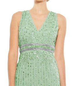 Mac Duggal Shop For Sequined Sleeveless V-Neck Midi Sheath Dress