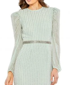 Mac Duggal Embellished Long Sleeve Puff Shoulder Midi Dress Shop For