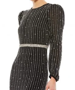 Mac Duggal Embellished Long Sleeve Puff Shoulder Midi Dress Shop For