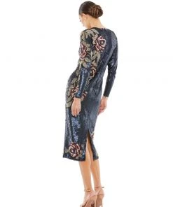 Mac Duggal Shop For Long Sleeve Sequined Floral Beaded Cocktail Dress