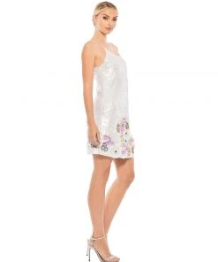 Mac Duggal Sequined Mixed Media Floral Embellished Mini Dress Shop For