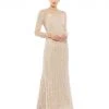 Mac Duggal Sequined Illusion High Neck Long Sleeve Trumpet Gown Shop For