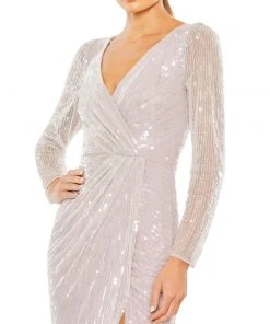Mac Duggal Sequined Faux Wrap Long Sleeve Gown 11 Mac Duggal Sequined Faux Wrap Long Sleeve Gown